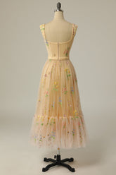 A-Linie Herzausschnitt Champagner Langes Ballkleid mit Stickerei